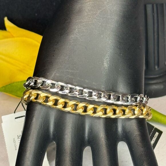 Express Silver Tone Link 8 inch Push Turn Clasp Bracelet - Picture 4 of 8